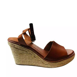 Old Navy Womens Ankle Strap Espadrille Wedge Sandals Cognac Faux Leather Size 10